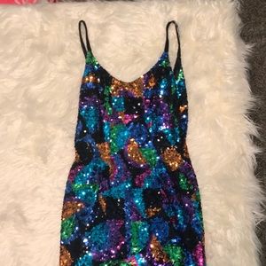 Vintage Oleg Cassini Black Tie Sequin Dress